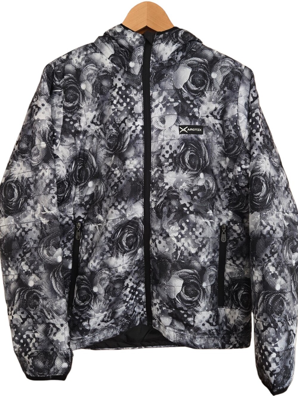 Arctix Aero Hooded Jacket Womens Size L Black Gray Rose Print Full Zip Pockets